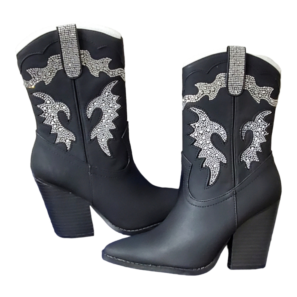Black Embellished Cowgirl Booties